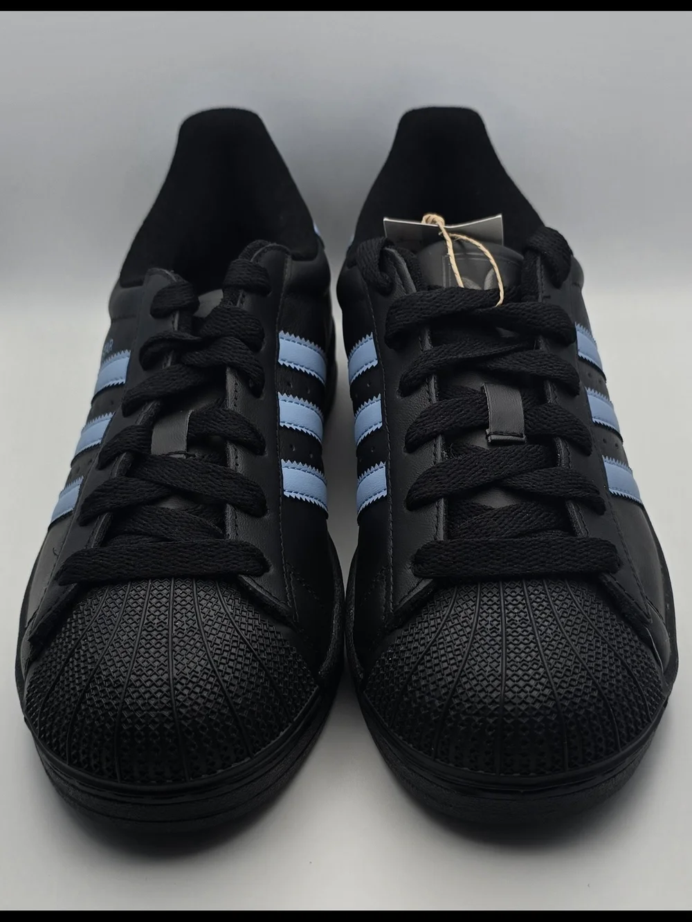 Adidas Superstar Black Sneaker with Light Blue Stripes